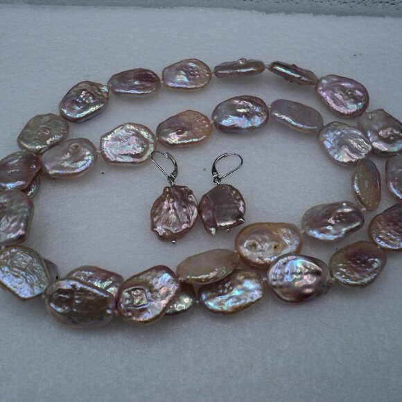 Mauve Baroque Pearl necklace and sterling silver earrings POS120 - Picture 1 of 12